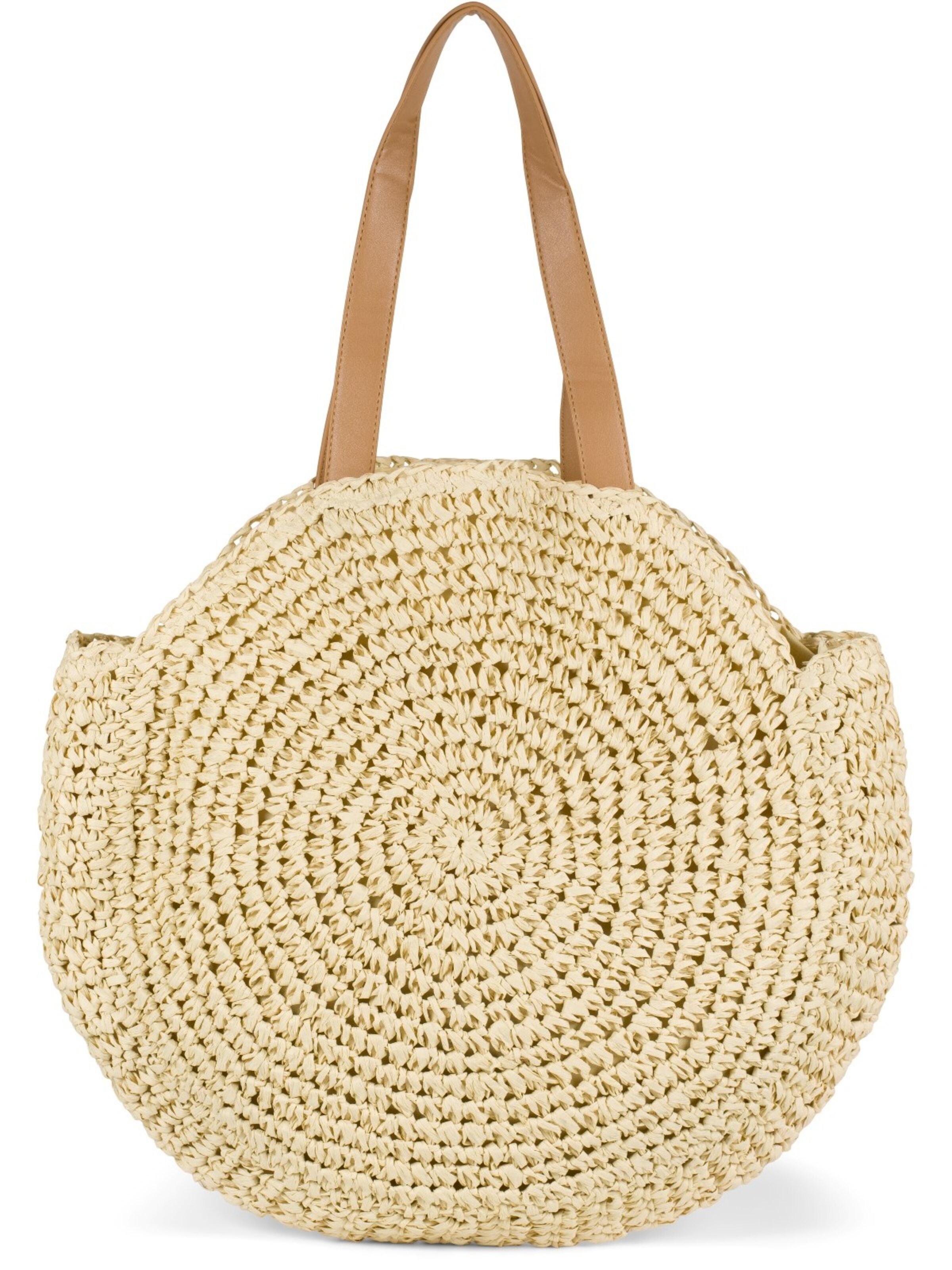 styleBREAKER Shoulder bag 'Runde Flecht Schultertasche - Basttasche' in Beige: front