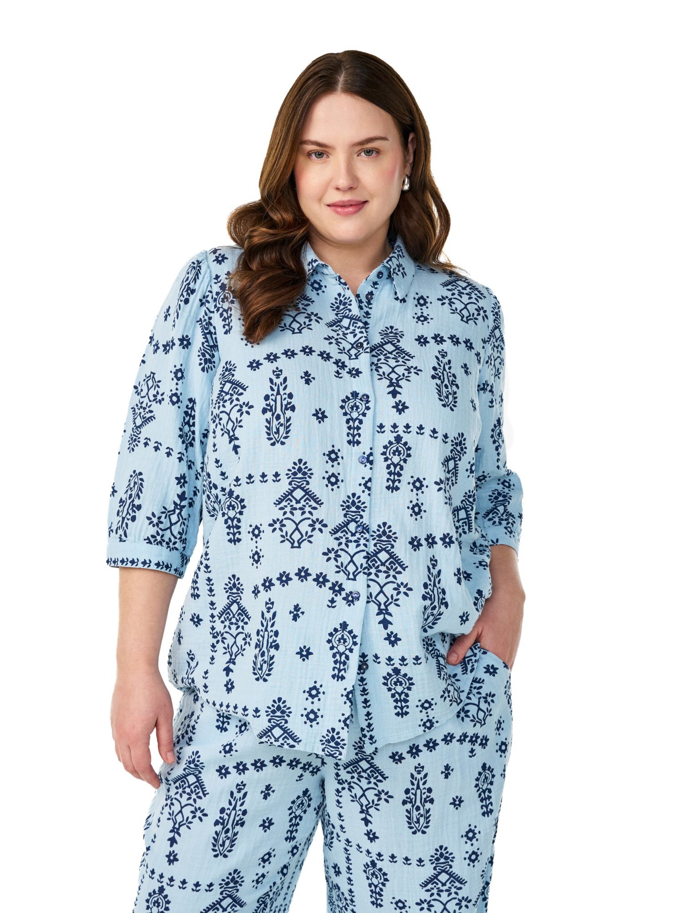 Zizzi Traditional Blouse 'VVIVA' in Blue: front