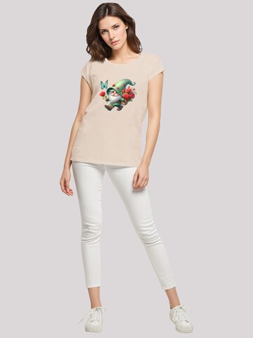 T-shirt 'Gnom Frühling Blumen Schmetterling' F4NT4STIC en beige
