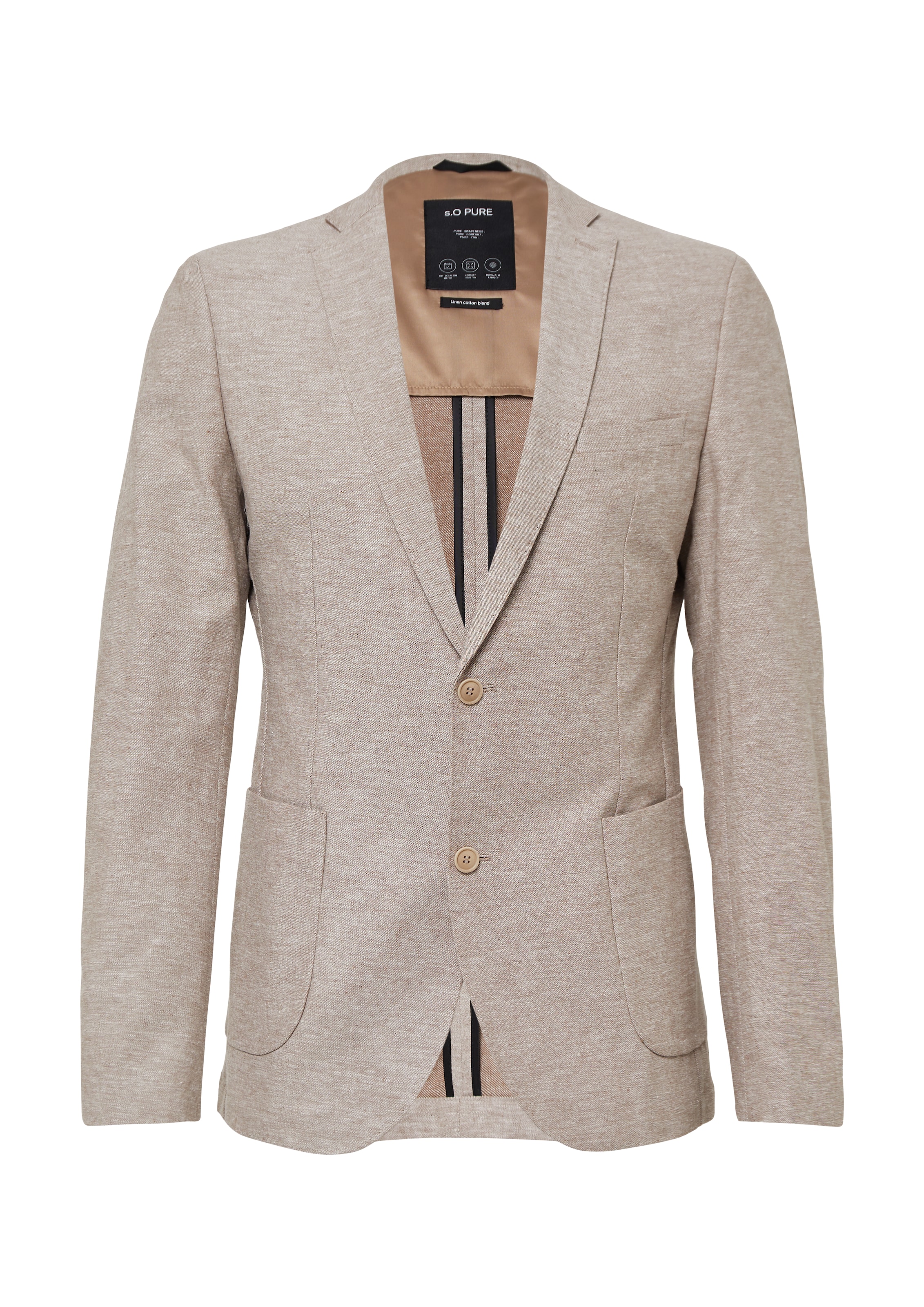 s.Oliver BLACK LABEL Regular Fit Business-Sakko 'PURE' in Beige: Vorderseite