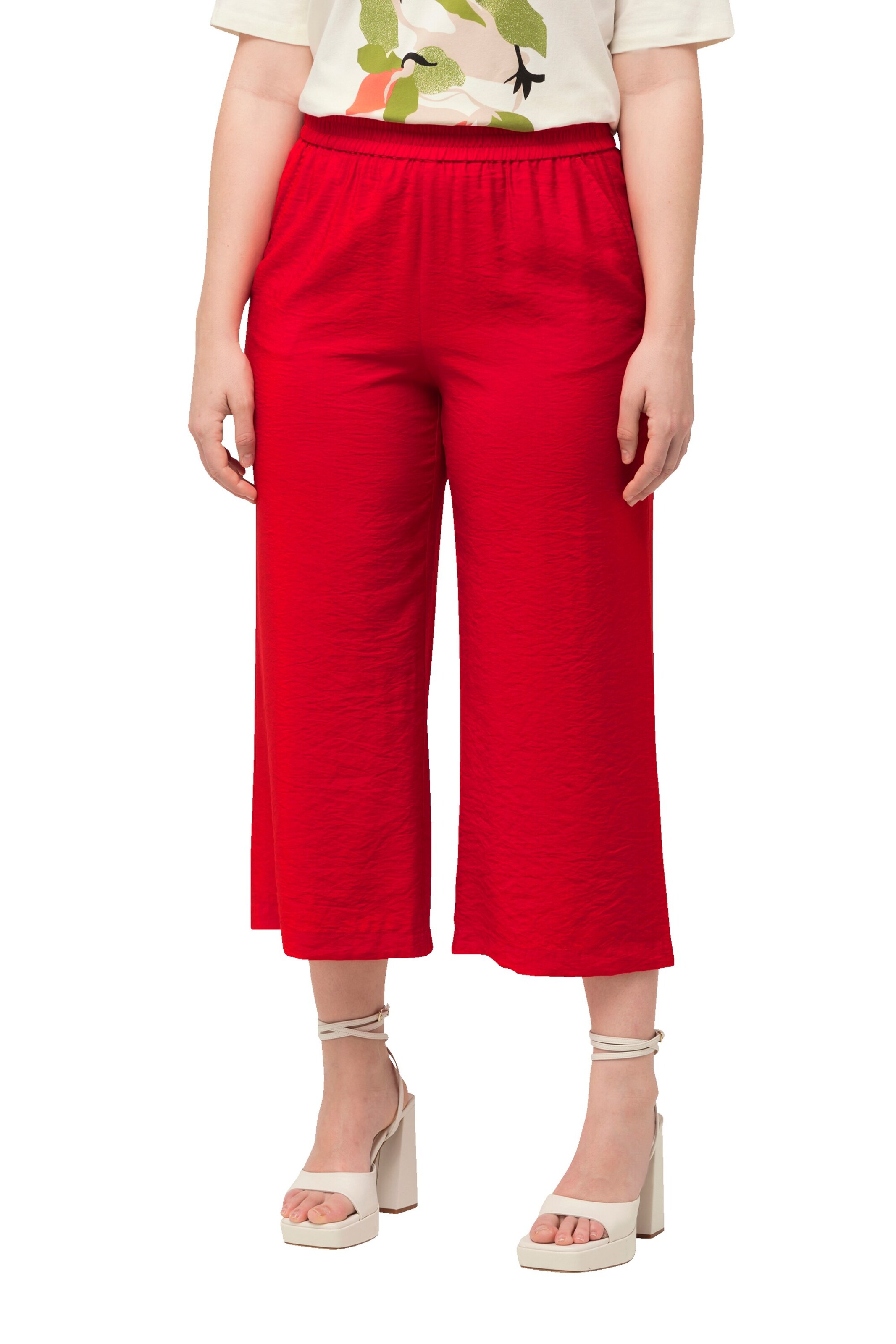Ulla Popken Wide leg Broek in Rood: voorkant