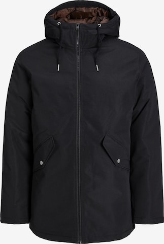 melns JACK & JONES Starpsezonu parka 'Loop': no priekšpuses