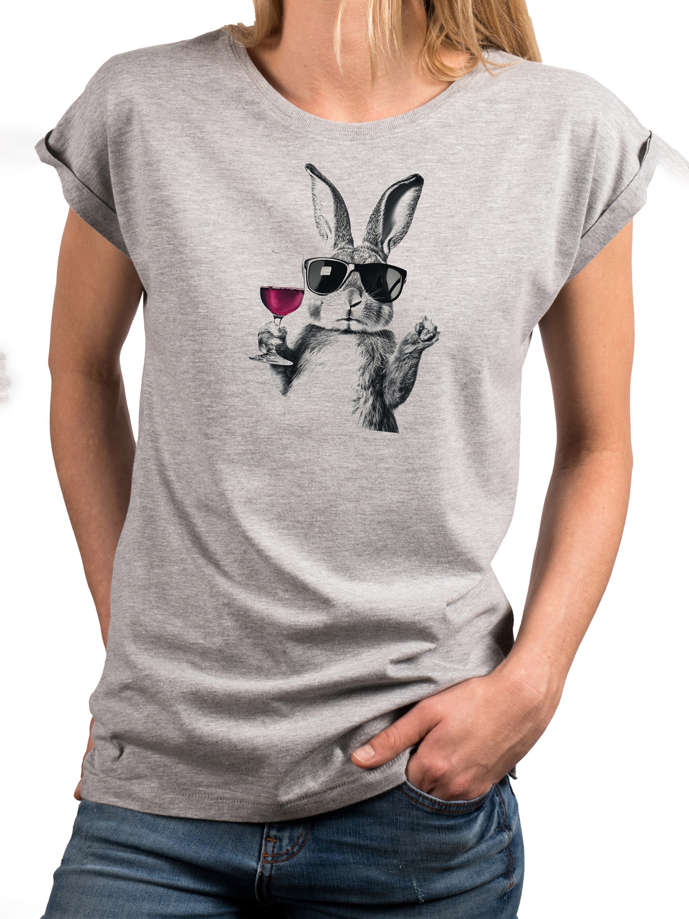 MAKAYA Shirt 'Wein Hase' in Grey