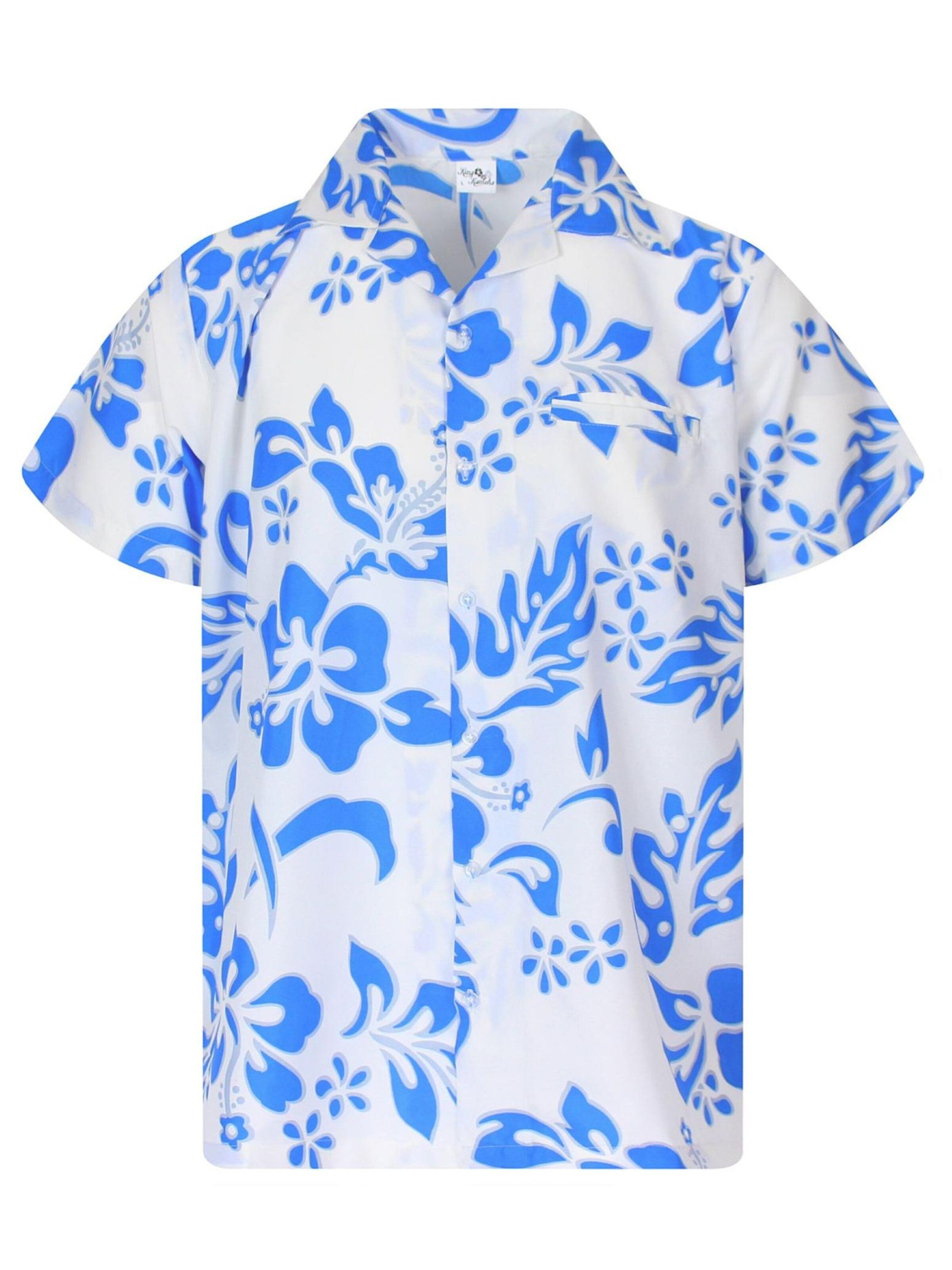 King Kameha Shirt 'Hibiscus White Line'‌‌‌ in Blau: Vorderseite