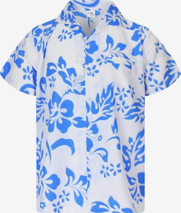 King Kameha Shirt 'Hibiscus White Line' in Blau: Vorderseite