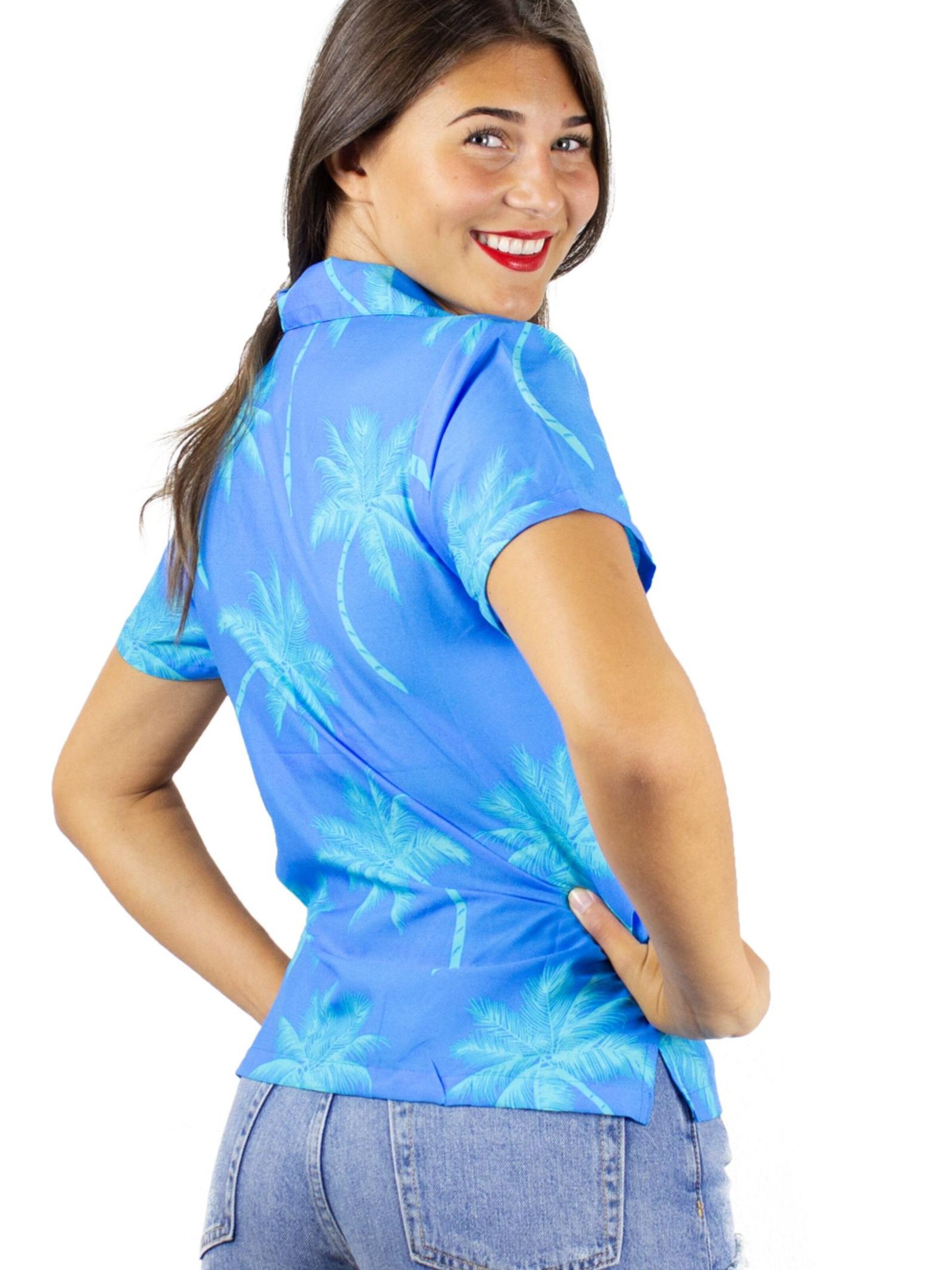 King Kameha Bluse 'Palmshadow'‌‌‌‌‌‌ in Blau