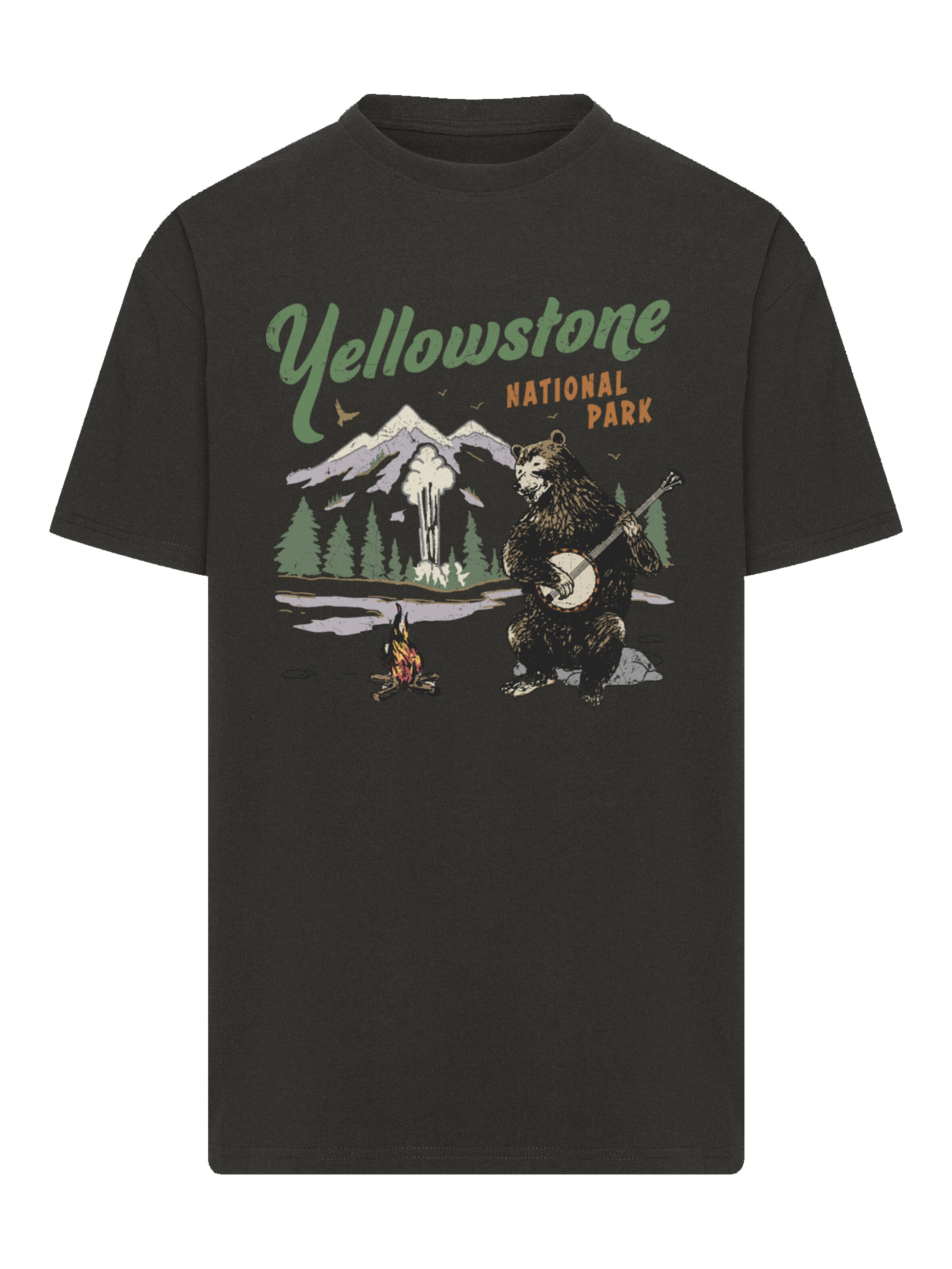 F4NT4STIC Shirt 'US National Parks Yellowstone Bear Playing Banjo' in Black: front