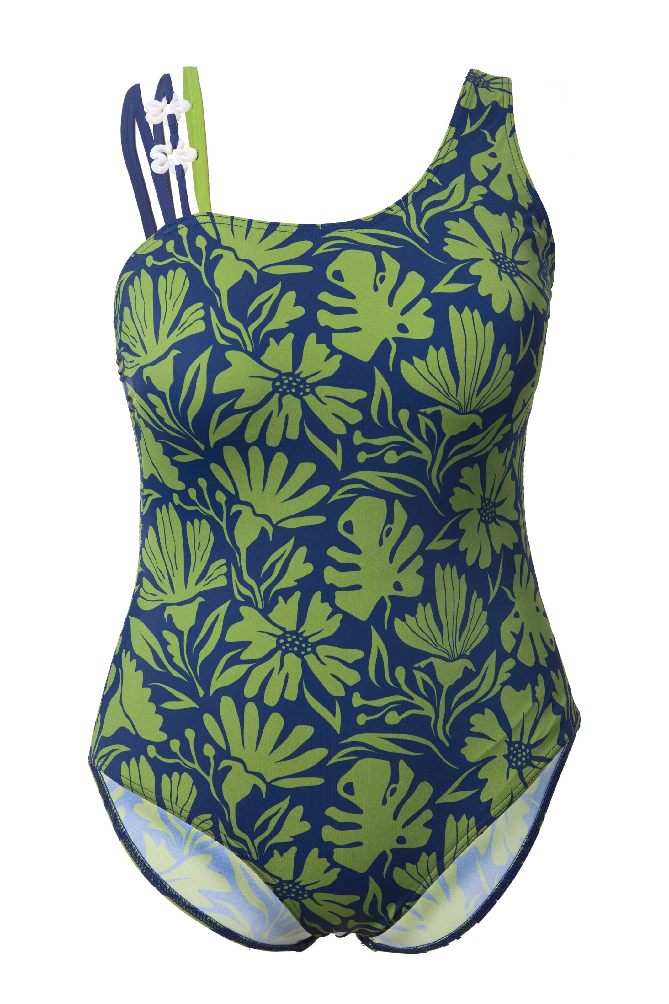 Ulla Popken Minimizer Badpak in Blauw: voorkant