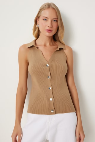 Happiness İstanbul Вязаная жилетка в Бежевый: спереди