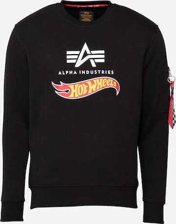 melns ALPHA INDUSTRIES Sportisks džemperis 'Hot Wheels Flag': no priekšpuses
