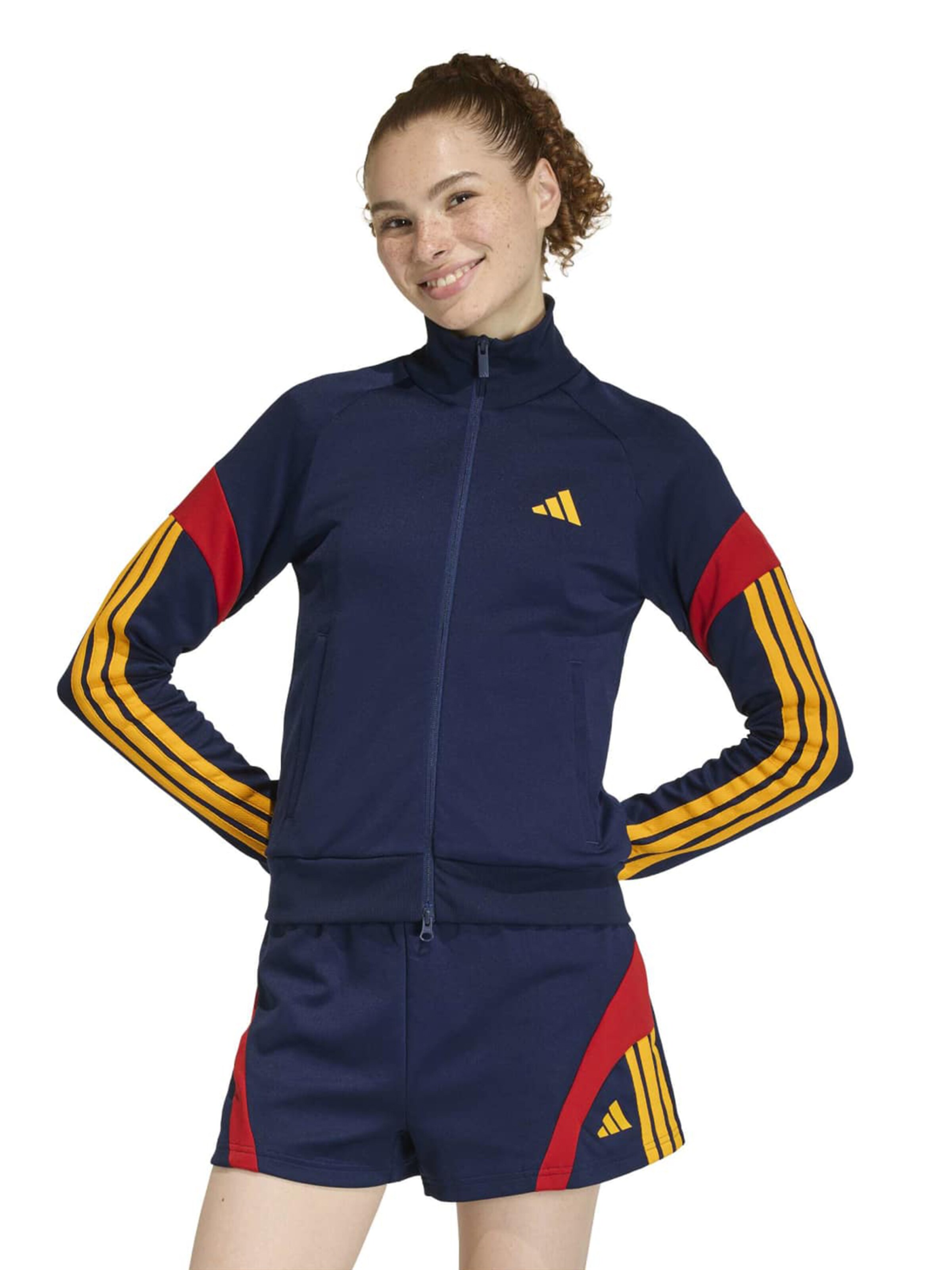 Bluză cu fermoar sport 'HER' de la ADIDAS SPORTSWEAR pe albastru: față