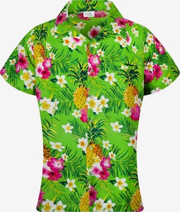 King Kameha Blouse 'Pineapple Flowers' in Green: front