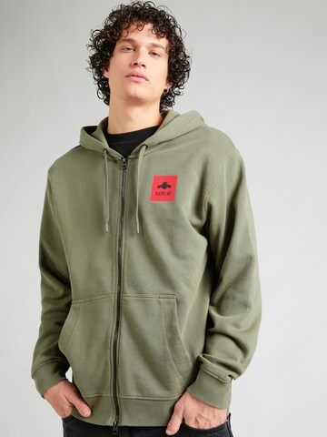 REPLAY Zip-Up Hoodie in Green: front