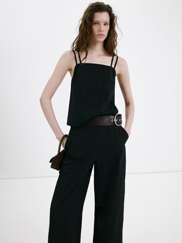MANGO Wide leg Broek 'Espresso' in Zwart