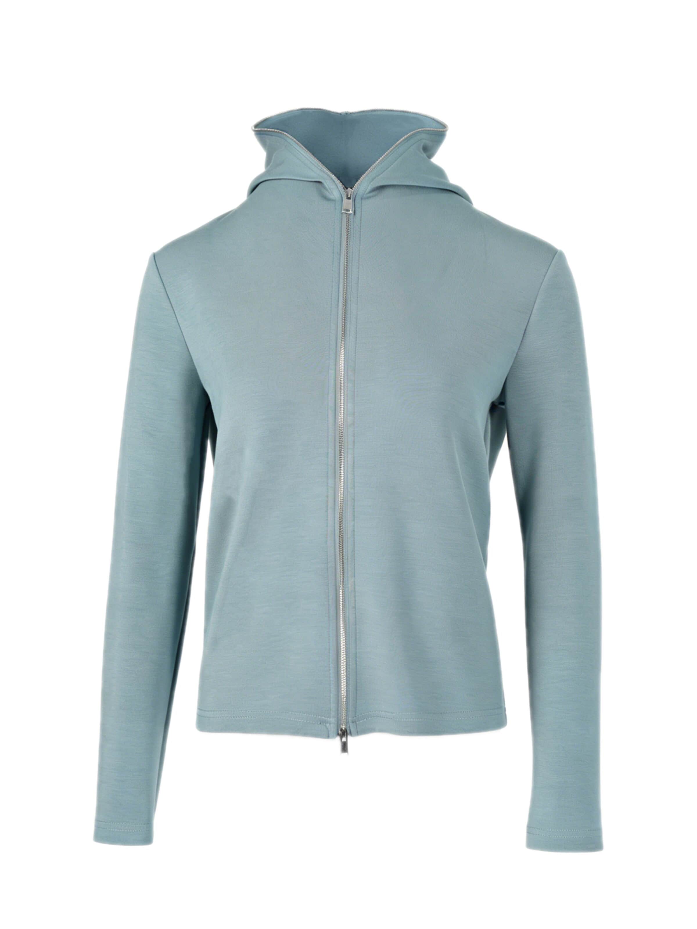 yoligex Between-Season Jacket 'Modal Air Layer Hooded Sporty Jacket - Light Blue' in Blue: front