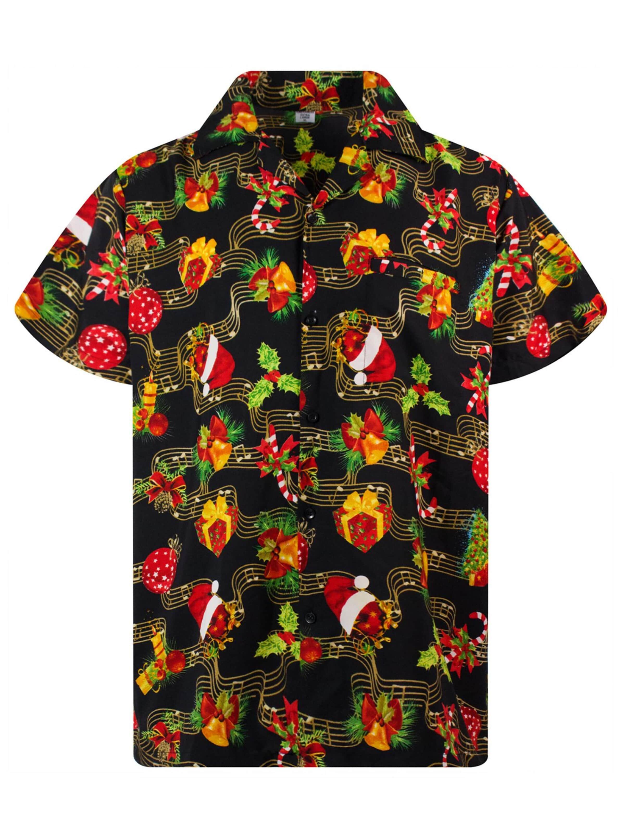 Camicia 'Christmas Music' di King Kameha in nero: frontale