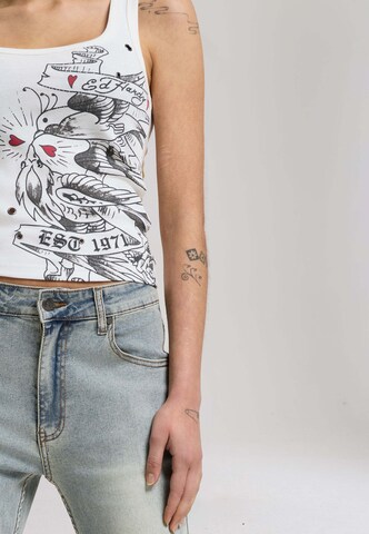 Ed Hardy Top 'Love Birds' in Weiß
