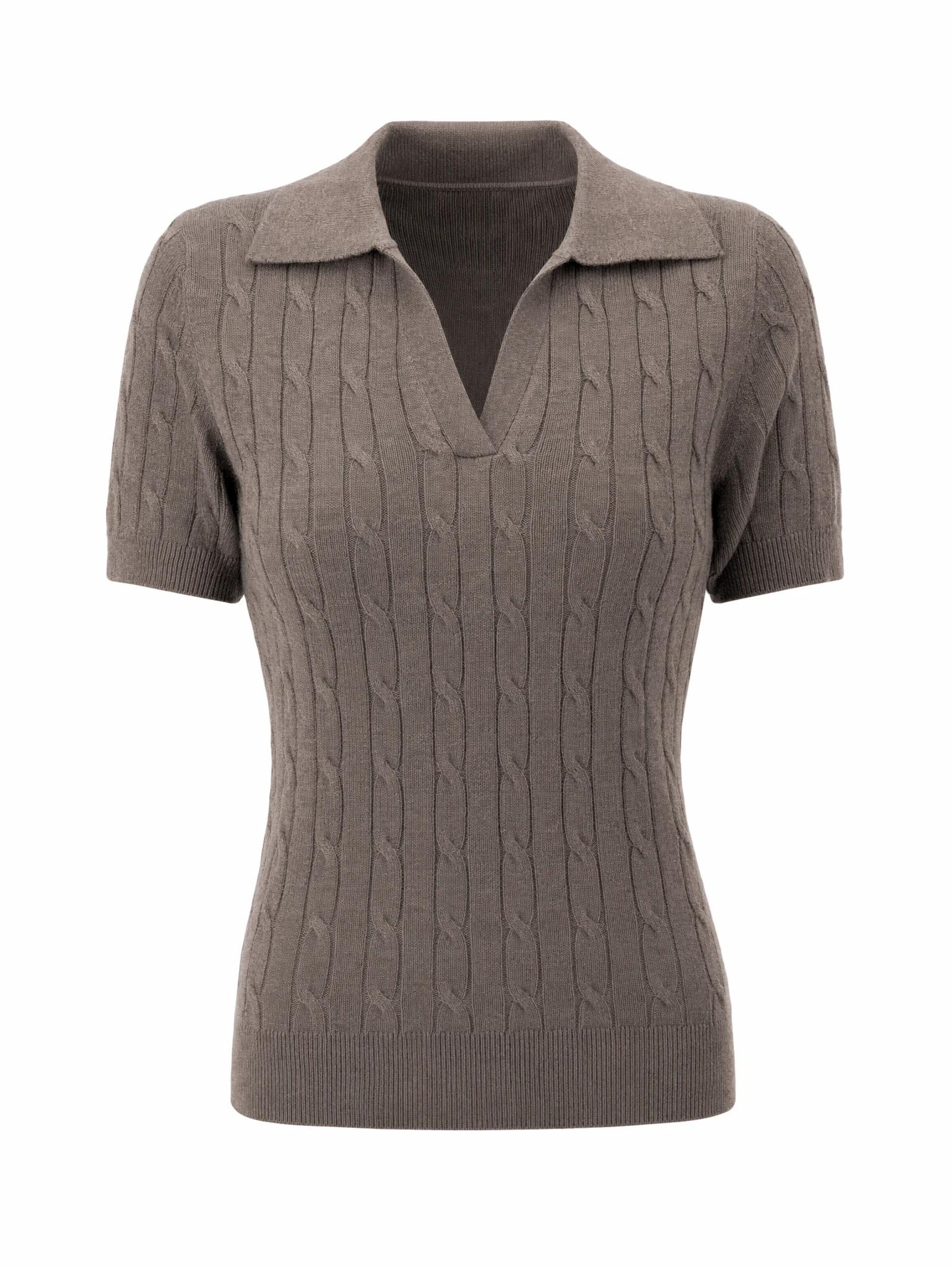 ARACH&CLOZ Shirt 'Poloshirt Damen Wollmischung Poloshirt Kurzarmpullover Strickpullover' in Brown: front