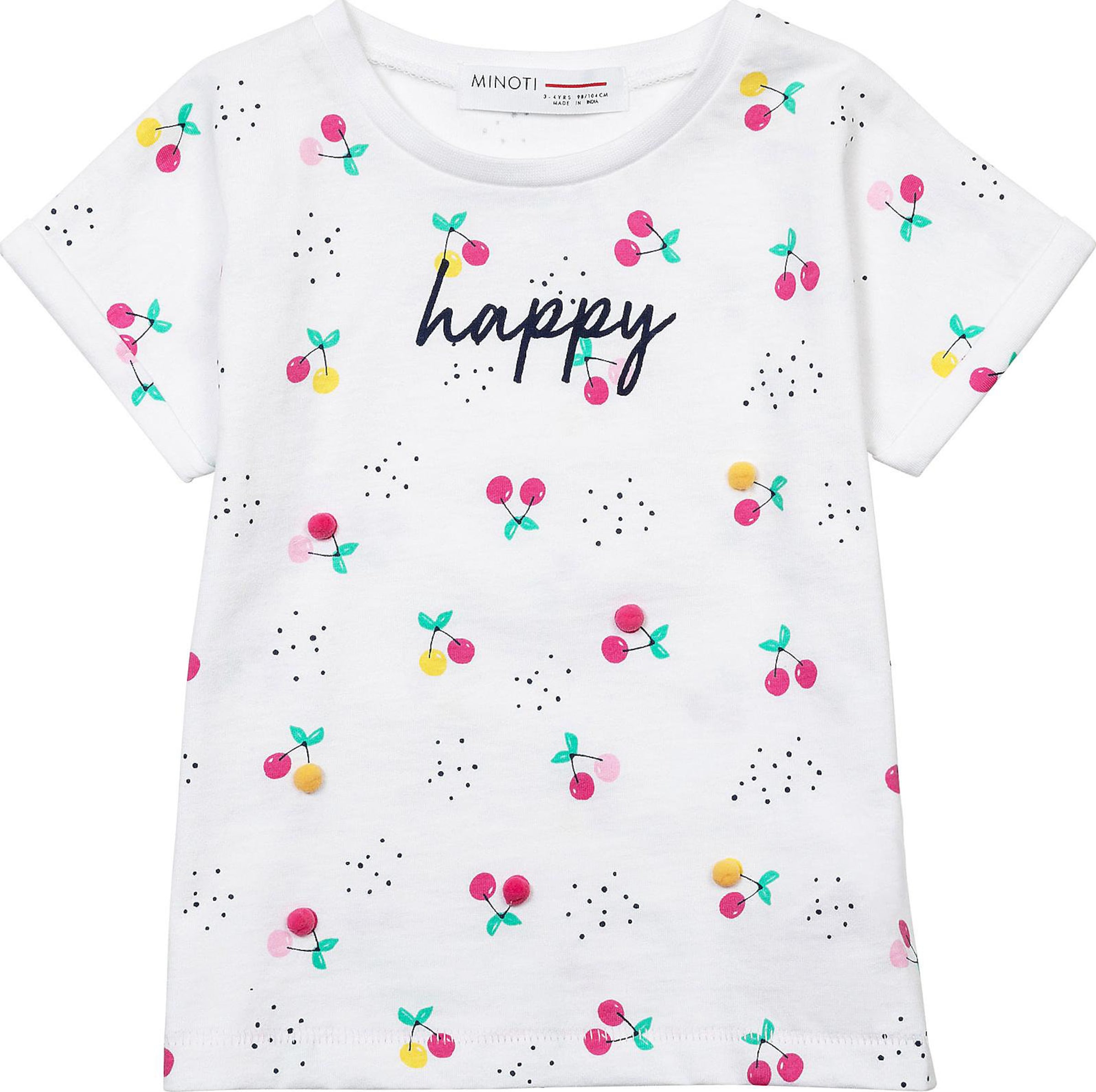 MINOTI - Camiseta 'HAPPY POM POMS' en blanco: frente