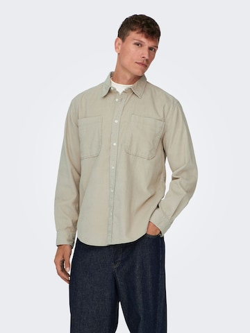 Only & Sons Regular fit Button Up Shirt 'Alp' in Beige: front