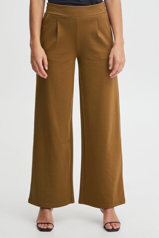 ICHI Wide leg Chino Pants in Brown: front