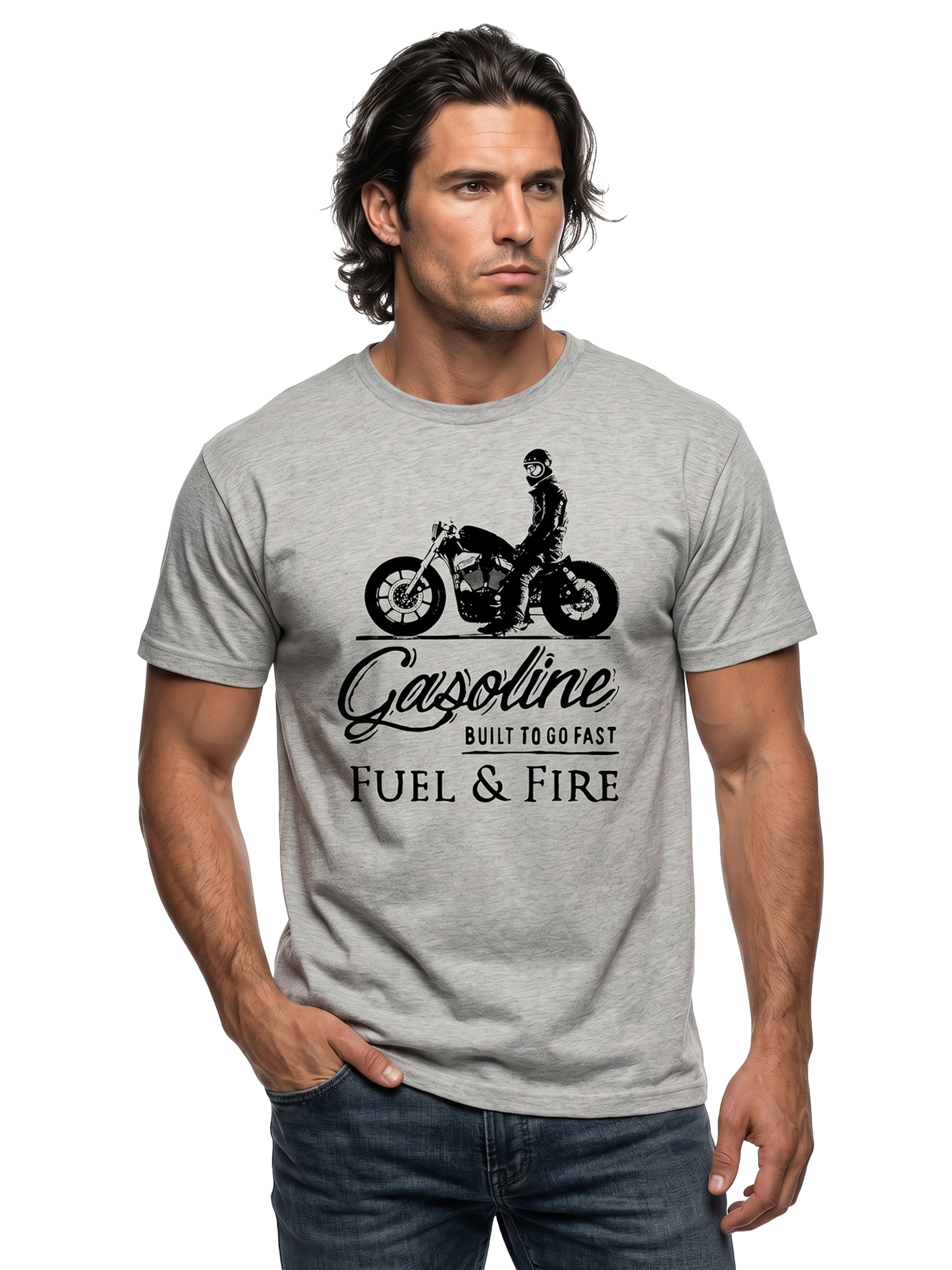MAKAYA Shirt 'Gasoline Biker' in Grey