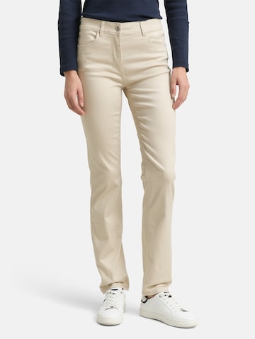 Coupe slim Pantalon TOM TAILOR en beige : devant