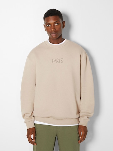 Sweat-shirt Bershka en beige : devant