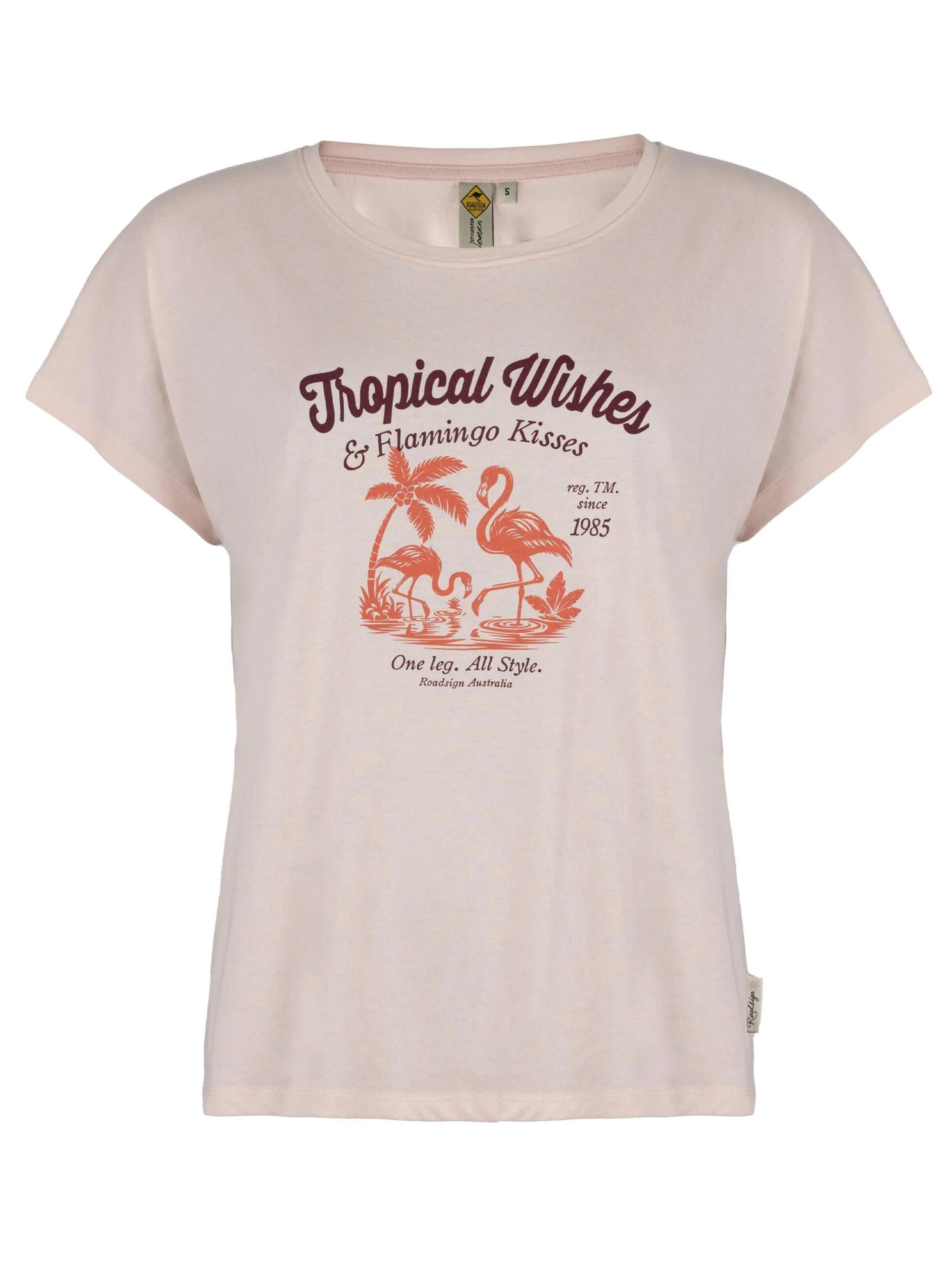 ROADSIGN australia Shirt 'T-Shirt Tropical Vibes mit Print, weiche Haptik, 100% Baumwolle, perfekt für warme Tage' in Pink: front