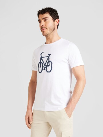 Tricou 'JAAMES FUN BIKE' de la ARMEDANGELS pe alb: față