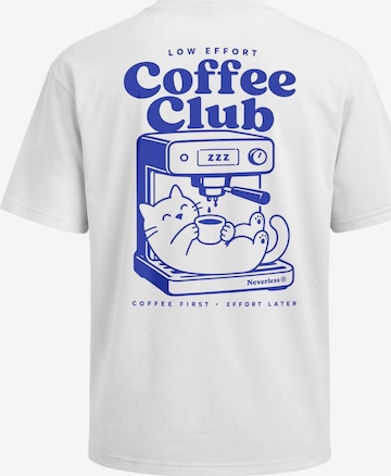 Neverless Shirt 'Cat Coffee' in Weiß: Vorderseite