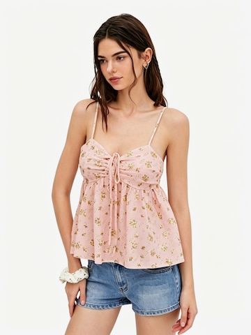 KoJooin Top 'Damen Träger Peplum Top mit Allover Blumenprint Zugbanddetail an der Brust Sommer Crop Top' – pink: přední strana