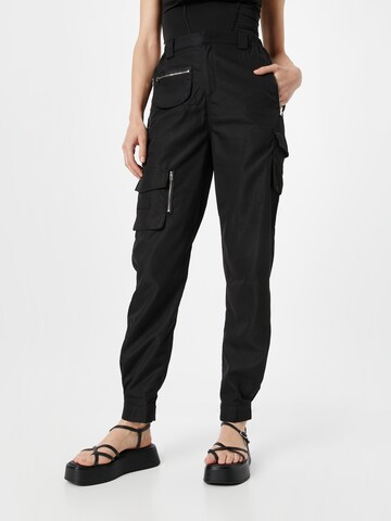 Misspap Tapered Cargo Pants in Black: front