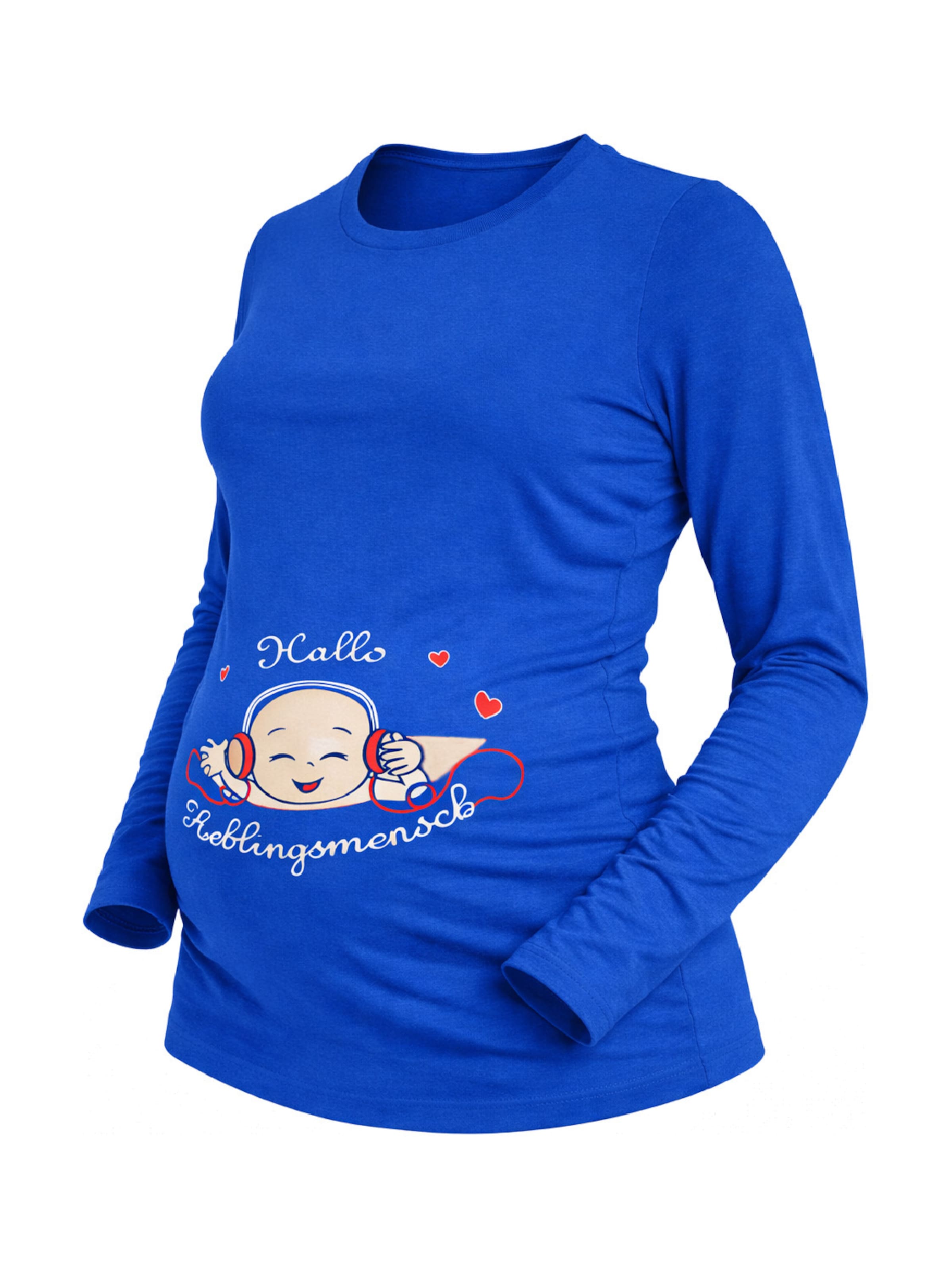 M.M.C. Shirt 'Hallo Lieblingsmensch Umstandslangarmshirt' in Blue: front