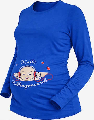 M.M.C. Shirt 'Hallo Lieblingsmensch Umstandslangarmshirt' in Blue: front