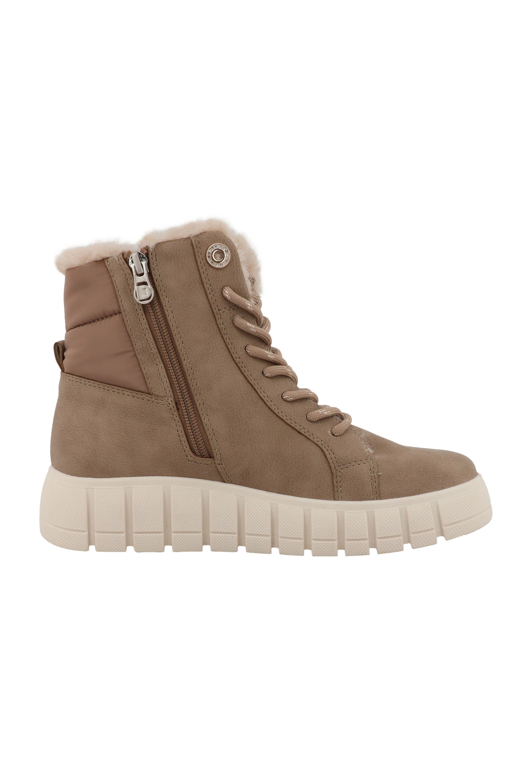 TOM TAILOR Lace-up bootie in Beige: front
