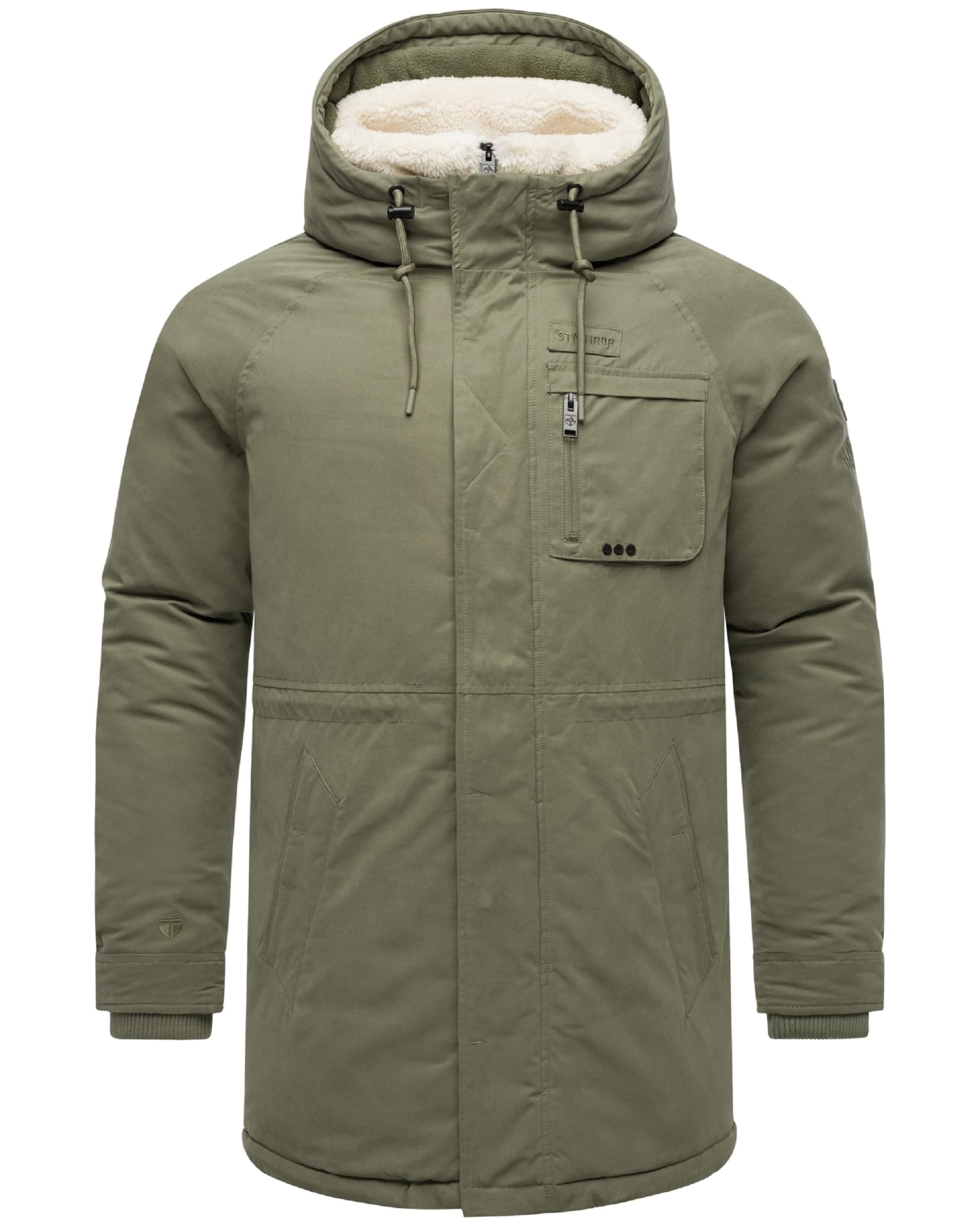 STONE HARBOUR Talvemantel 'Navroos XX', värv roheline: eest vaates