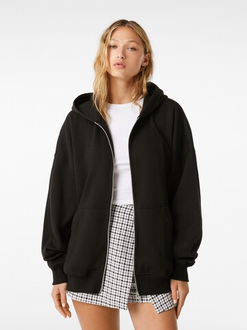 Bershka Zip-Up Hoodie in Black: front