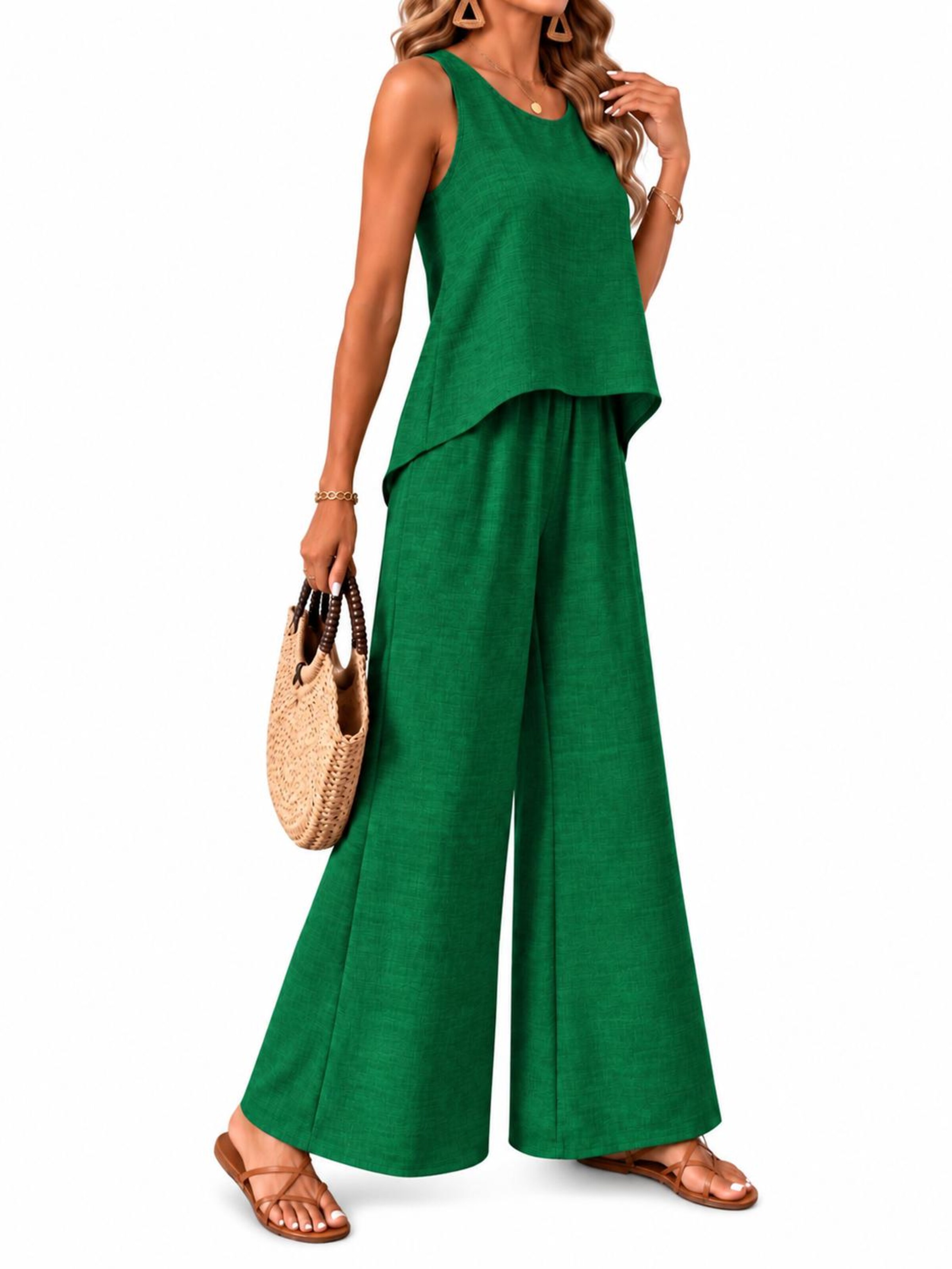 SPORTS36.NL Jurk 'Women's Sleeveless Linen-Blend 2-Piece Set' in Groen