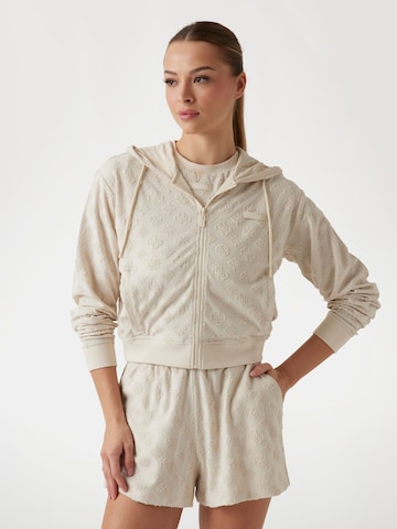 GUESS Zip-Up Hoodie in Beige: front
