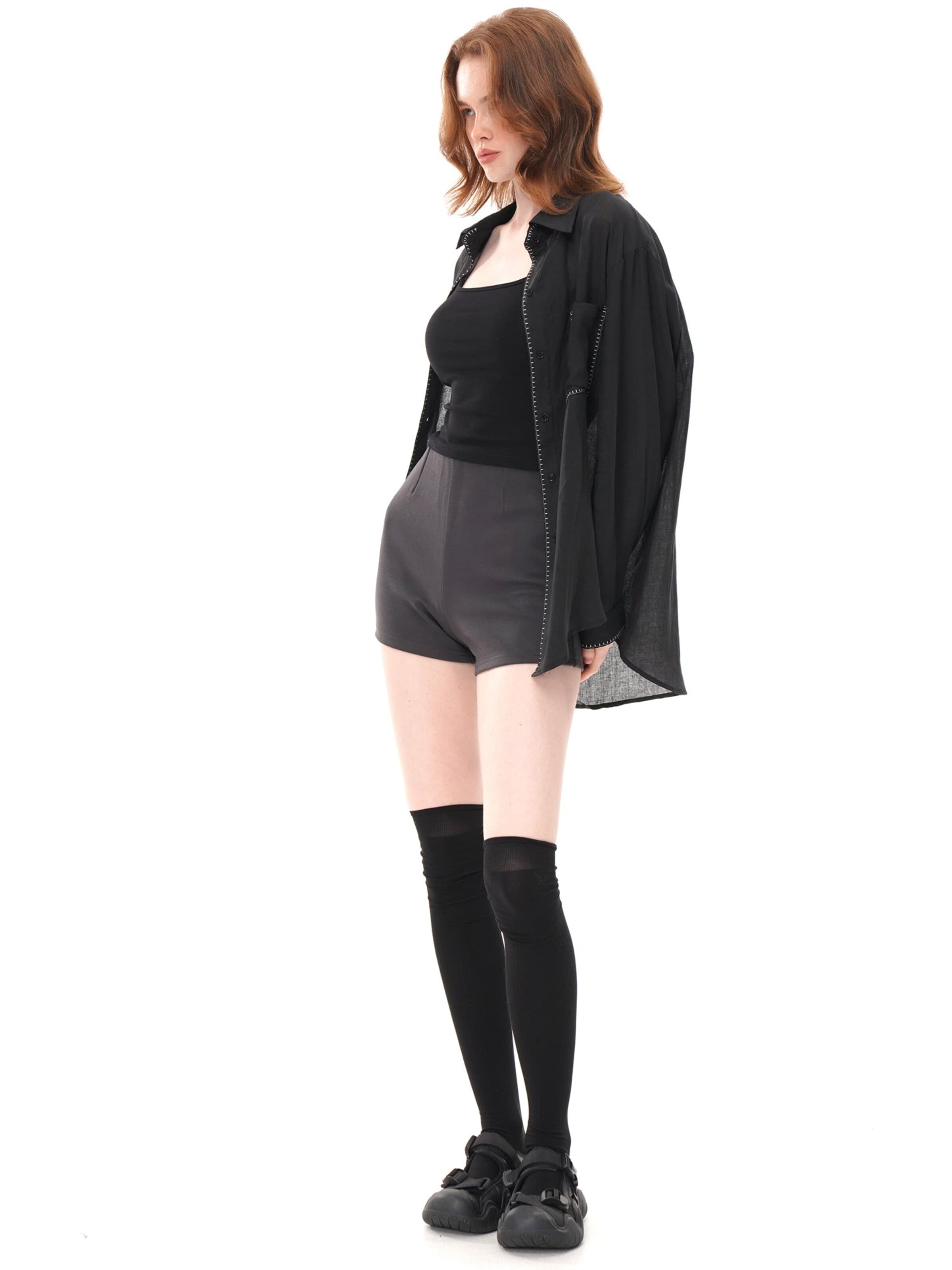 yoligex Kurtka przejściowa 'Breathable Ramie Lyocell Loose Shirt' w kolorze czarny