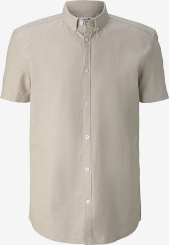 TOM TAILOR DENIM Button Up Shirt in Beige: front