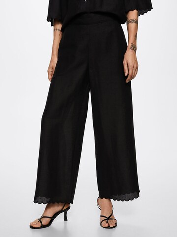 MANGO Wide leg Broek 'ALMOND' in Zwart: voorkant