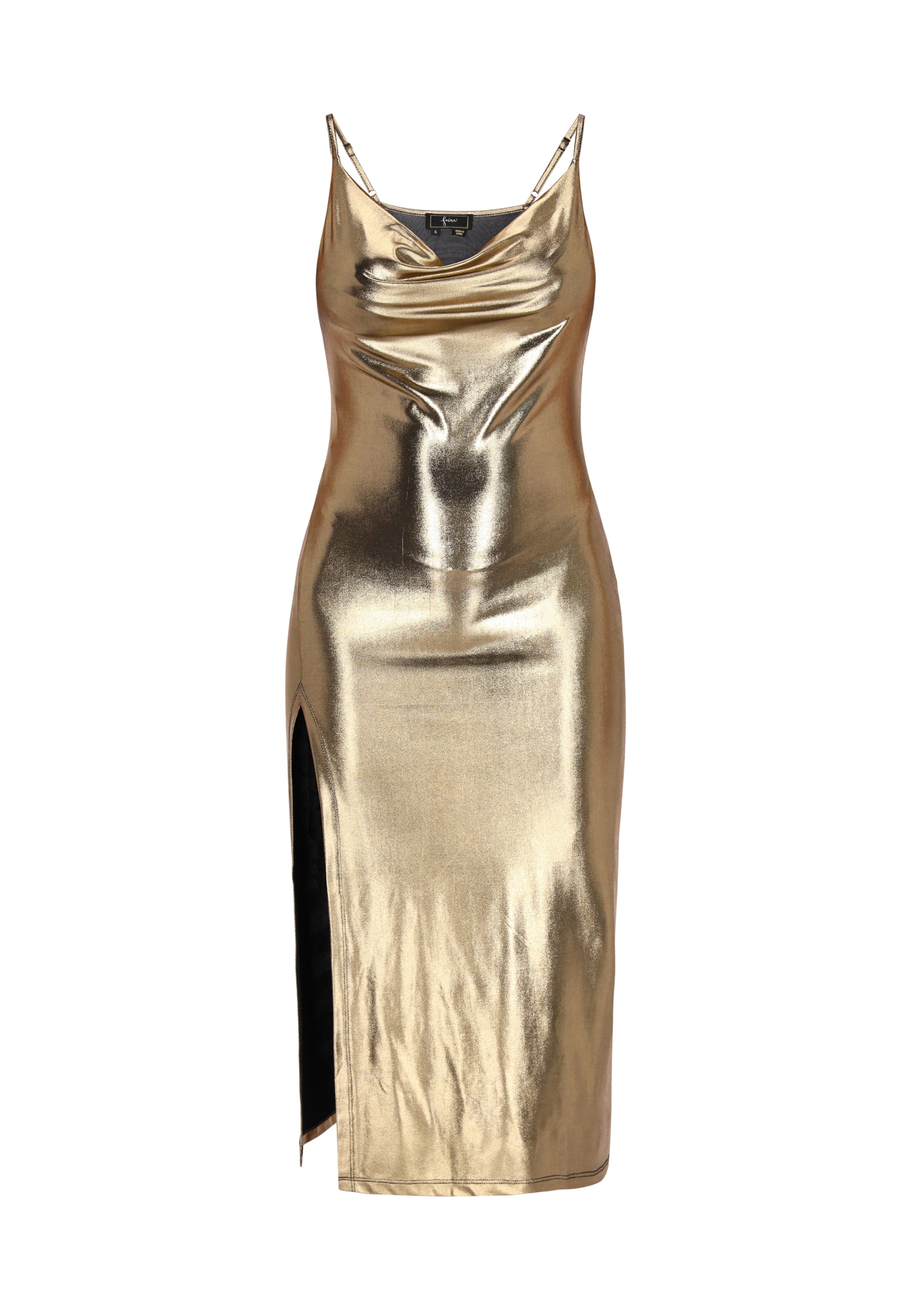 Rochie de cocktail de la faina pe auriu: față