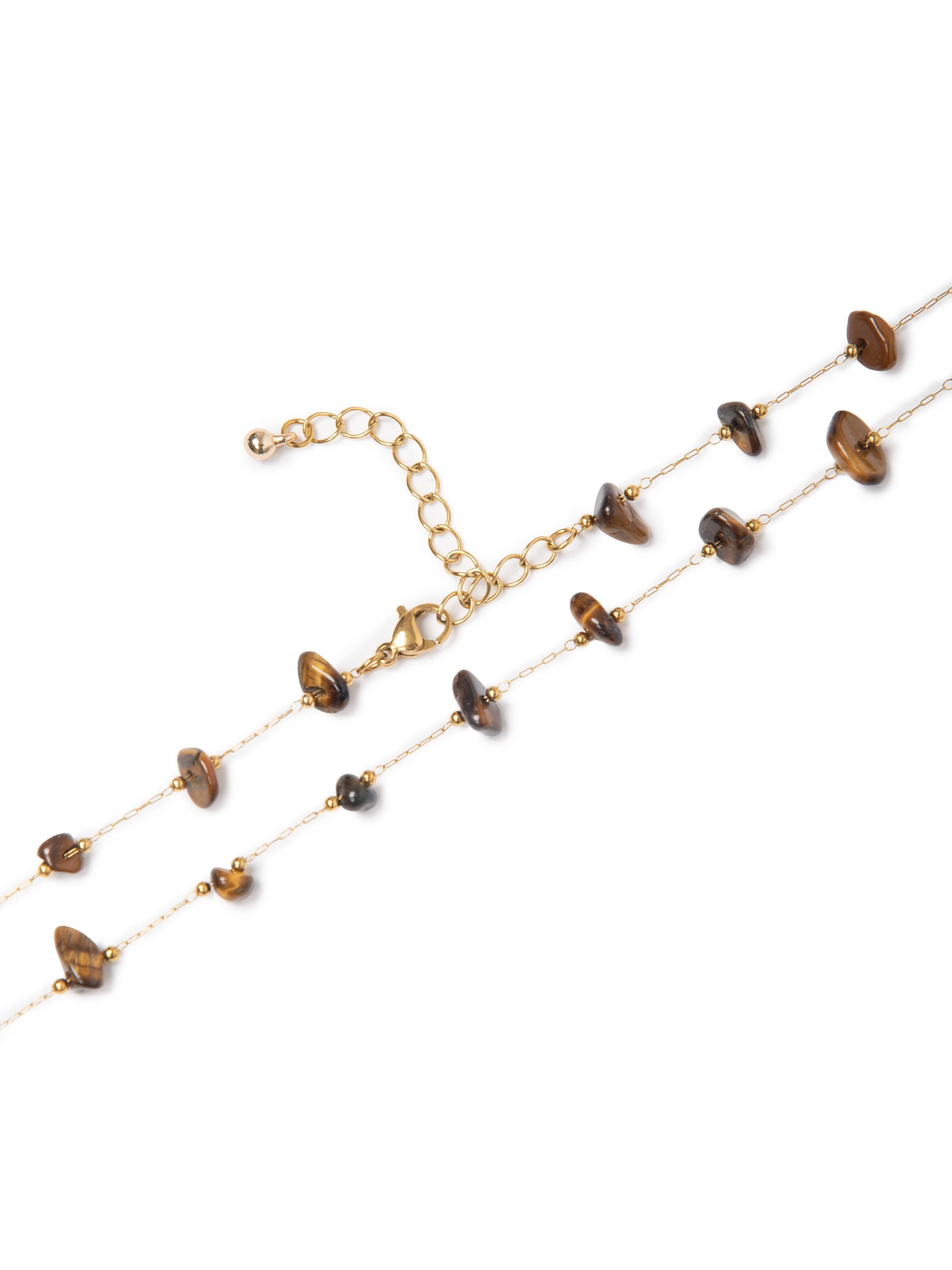 MayTree Necklace 'Edelstahl Y-Kette 18K vergoldet mit Tiegerauge-Anhänger' in Gold