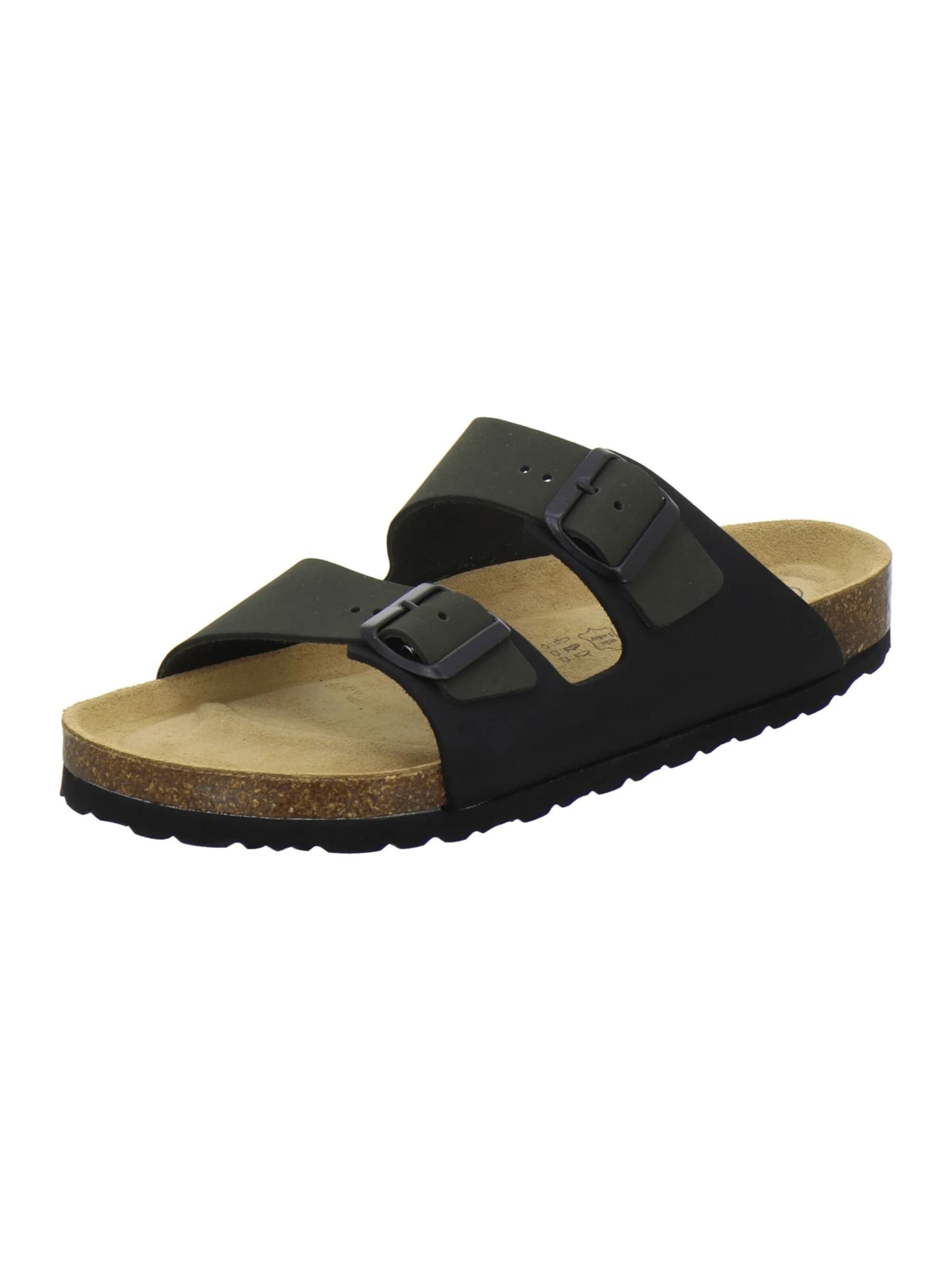 Mule 'Pantoletten Herren Zweischnaller schwarz/olive Nubukleder' AFS-Schuhe en vert : devant