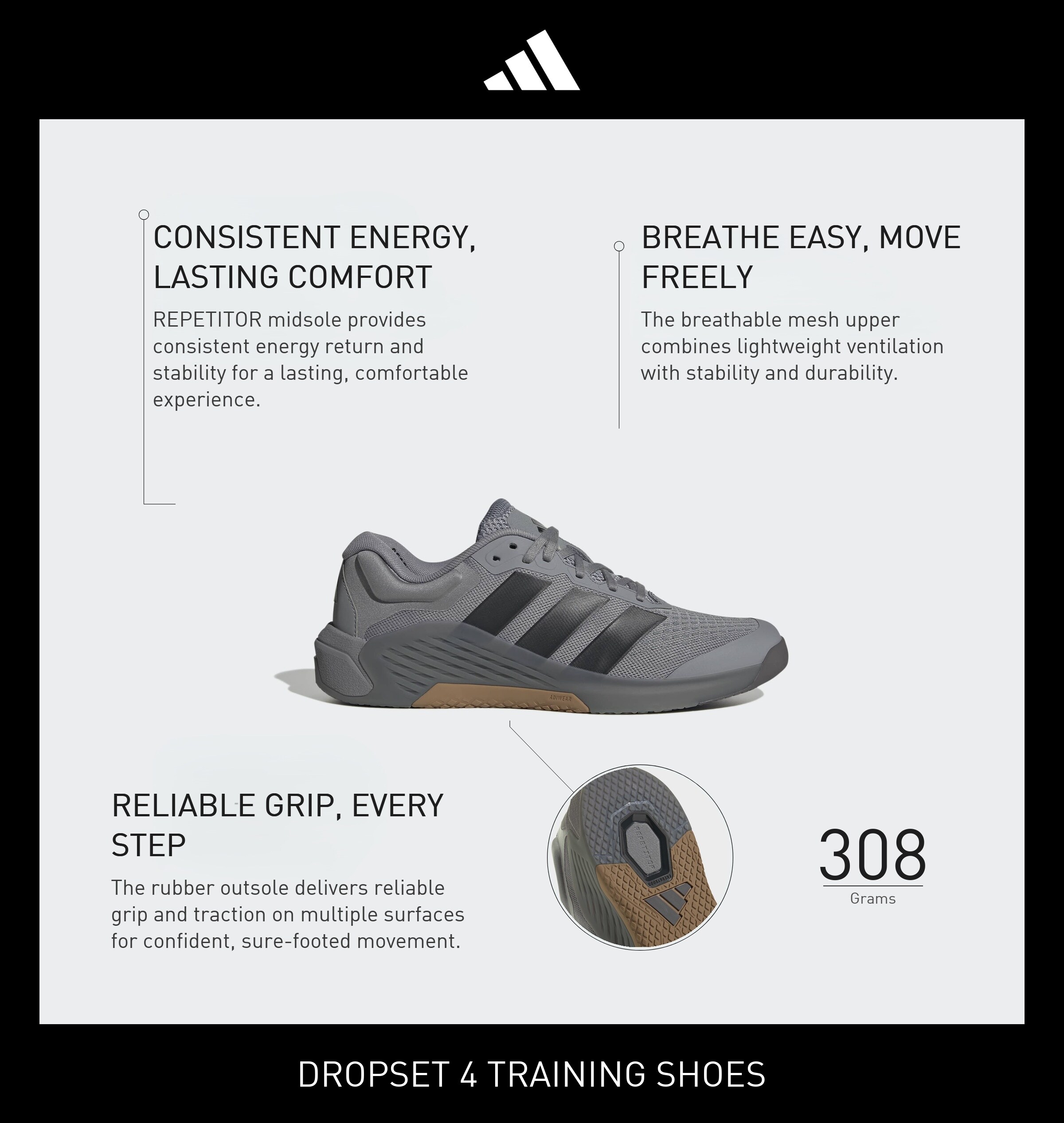 ADIDAS PERFORMANCE Sportsko 'DROPSET 4 POWER' i grå