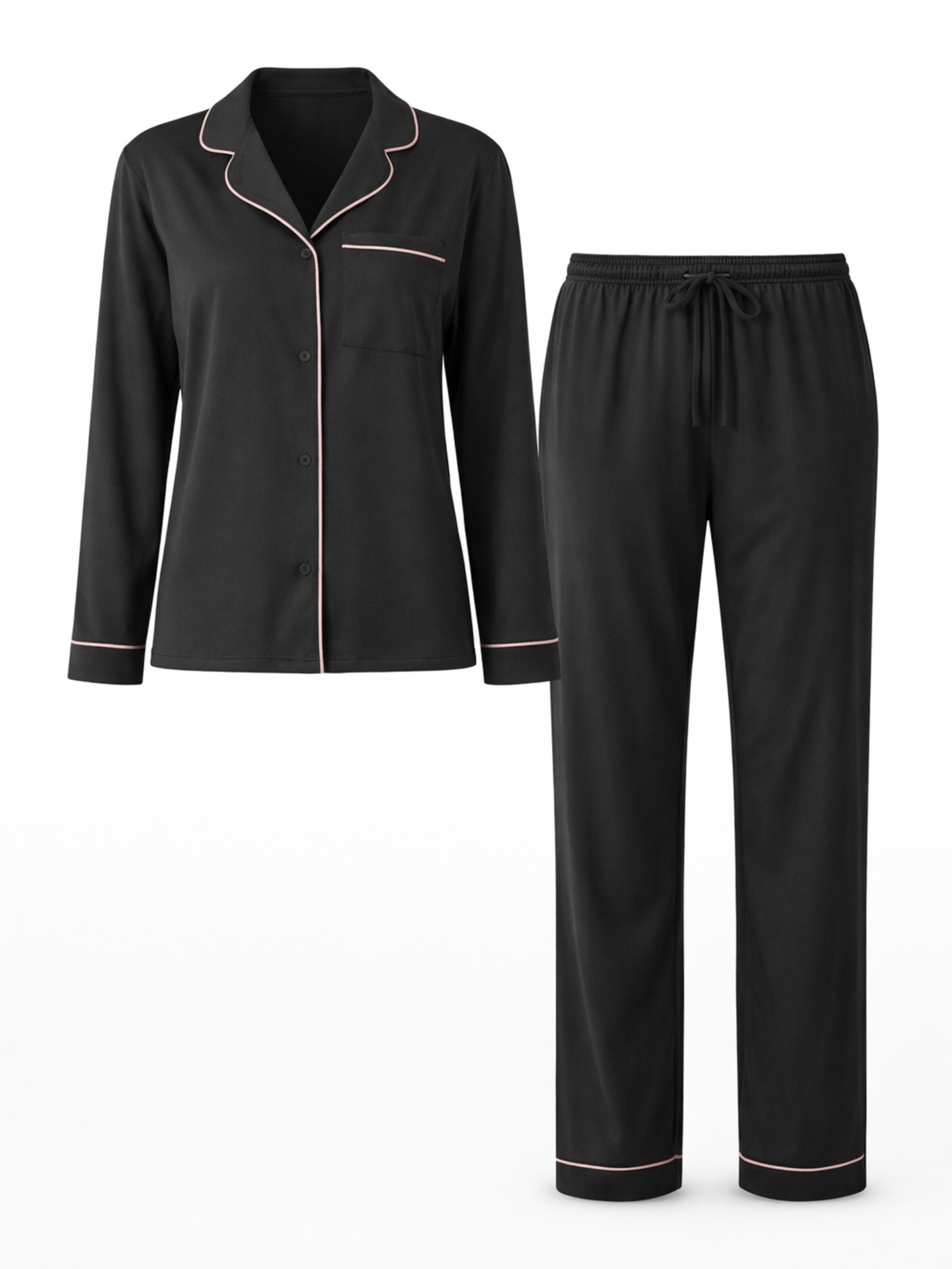 Pigiama 'Leafletic Women’s Nightwear Long set' di LEAFLETIC in nero: frontale