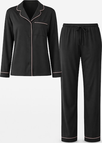 Pigiama 'Leafletic Women’s Nightwear Long set' di LEAFLETIC in nero: frontale