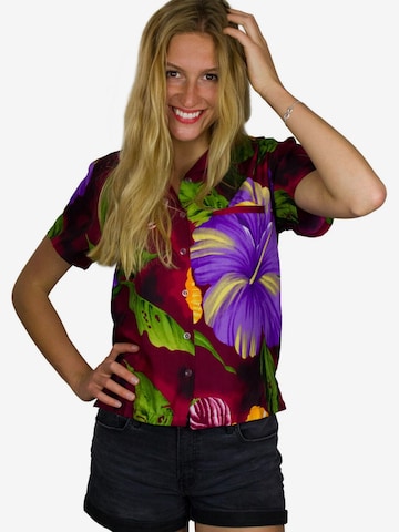 Camicia da donna 'Big Flower' di King Kameha in rosso: frontale